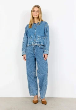 Forårsjakker|Denimjakker-Soyaconcept Jeansjakke med afrundet halsudskæring Blå denim