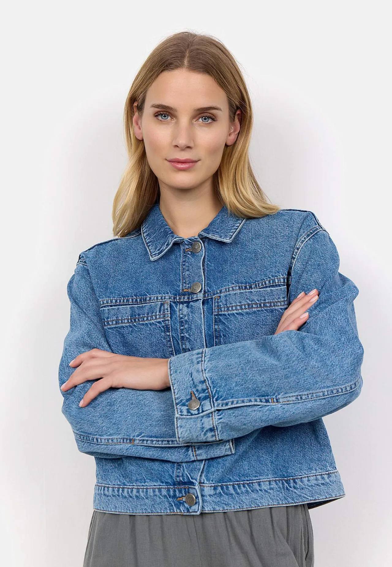 Forårsjakker|Denimjakker-Soyaconcept Jeansjakke med store forlommer Blå denim