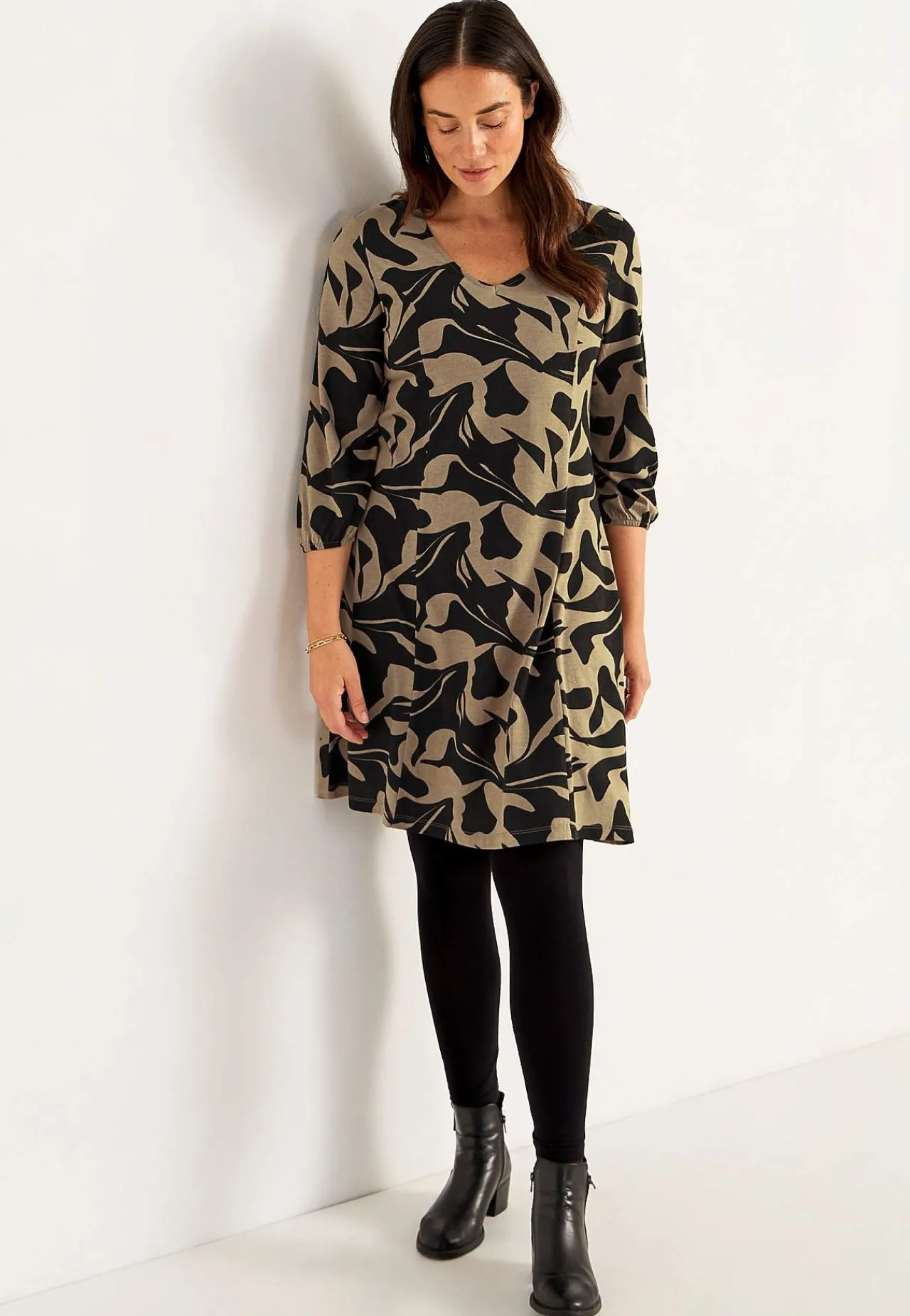 Korte Kjoler-Cellbes of Sweden Jerseykjole med prinsessesnit Beige / Sort / Mønstret