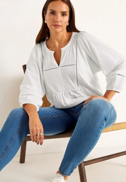 Toppe- Jerseytop med boho stil Hvid
