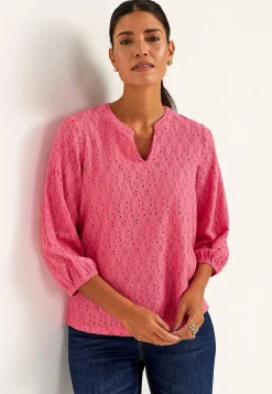 Toppe|Bluser-Cellbes of Sweden Jerseytop med broderet hulmønster Cerise