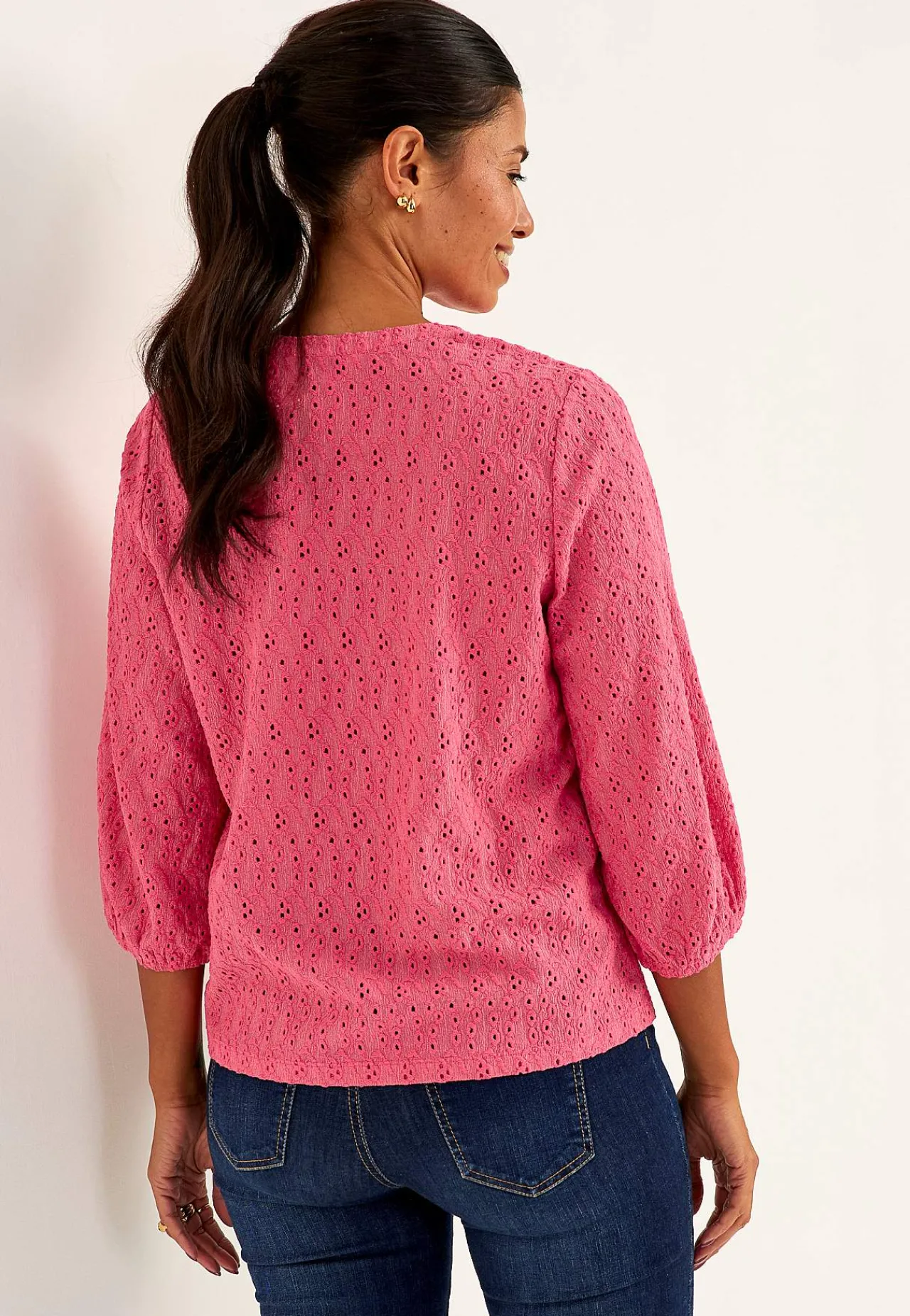Toppe|Bluser-Cellbes of Sweden Jerseytop med broderet hulmønster Cerise