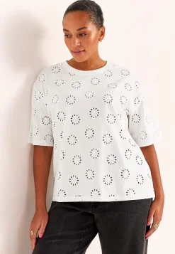 Toppe|T-Shirts-Cellbes of Sweden Jerseytop med broderet hulmønster | Cellbes