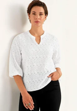 Toppe|Bluser- Jerseytop med broderet hulmønster | Cellbes
