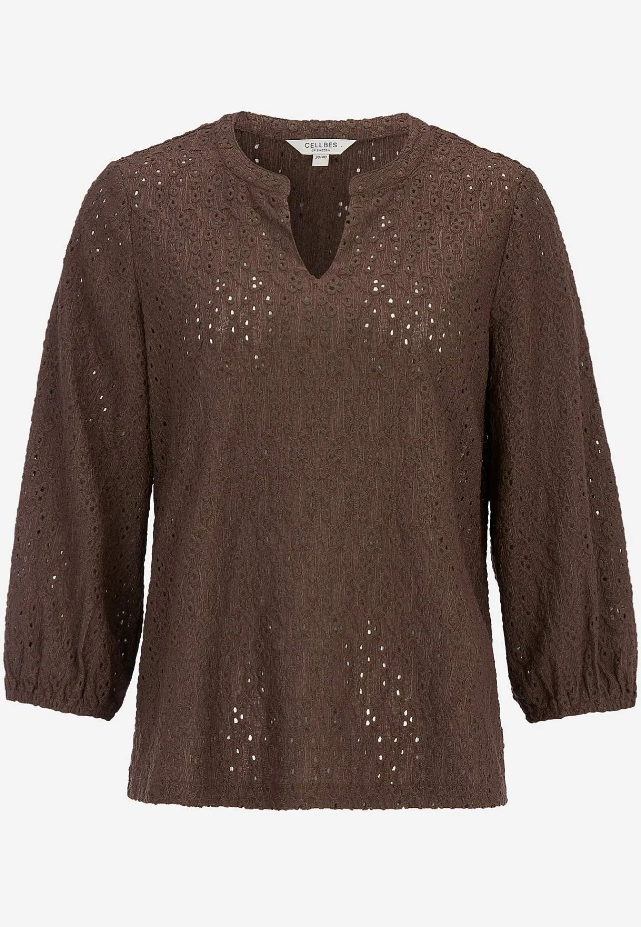 Toppe|Bluser-Cellbes of Sweden Jerseytop med broderet hulmønster Brun