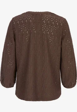 Toppe|Bluser-Cellbes of Sweden Jerseytop med broderet hulmønster Brun