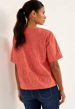 Toppe|T-Shirts-Cellbes of Sweden Jerseytop med broderet hulmønster Terrakotta
