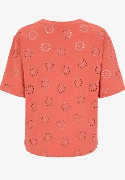 Toppe|T-Shirts-Cellbes of Sweden Jerseytop med broderet hulmønster Terrakotta