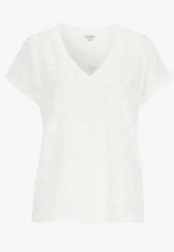 Toppe|T-Shirts- Jerseytop med hulbroderi Hvid