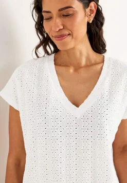 Toppe|T-Shirts- Jerseytop med hulbroderi Hvid