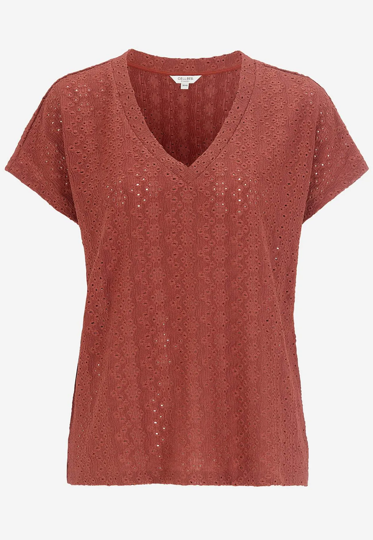 Toppe|T-Shirts-Cellbes of Sweden Jerseytop med hulbroderi Rust