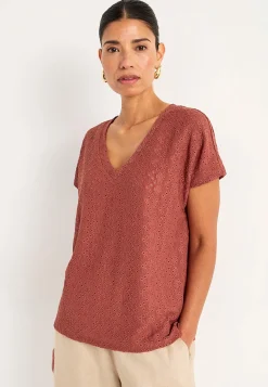 Toppe|T-Shirts-Cellbes of Sweden Jerseytop med hulbroderi Rust