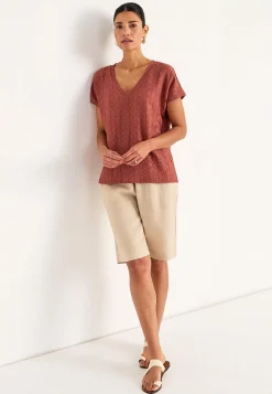 Toppe|T-Shirts-Cellbes of Sweden Jerseytop med hulbroderi Rust
