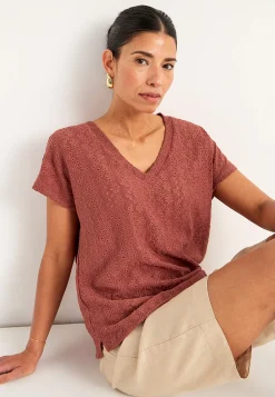 Toppe|T-Shirts-Cellbes of Sweden Jerseytop med hulbroderi Rust