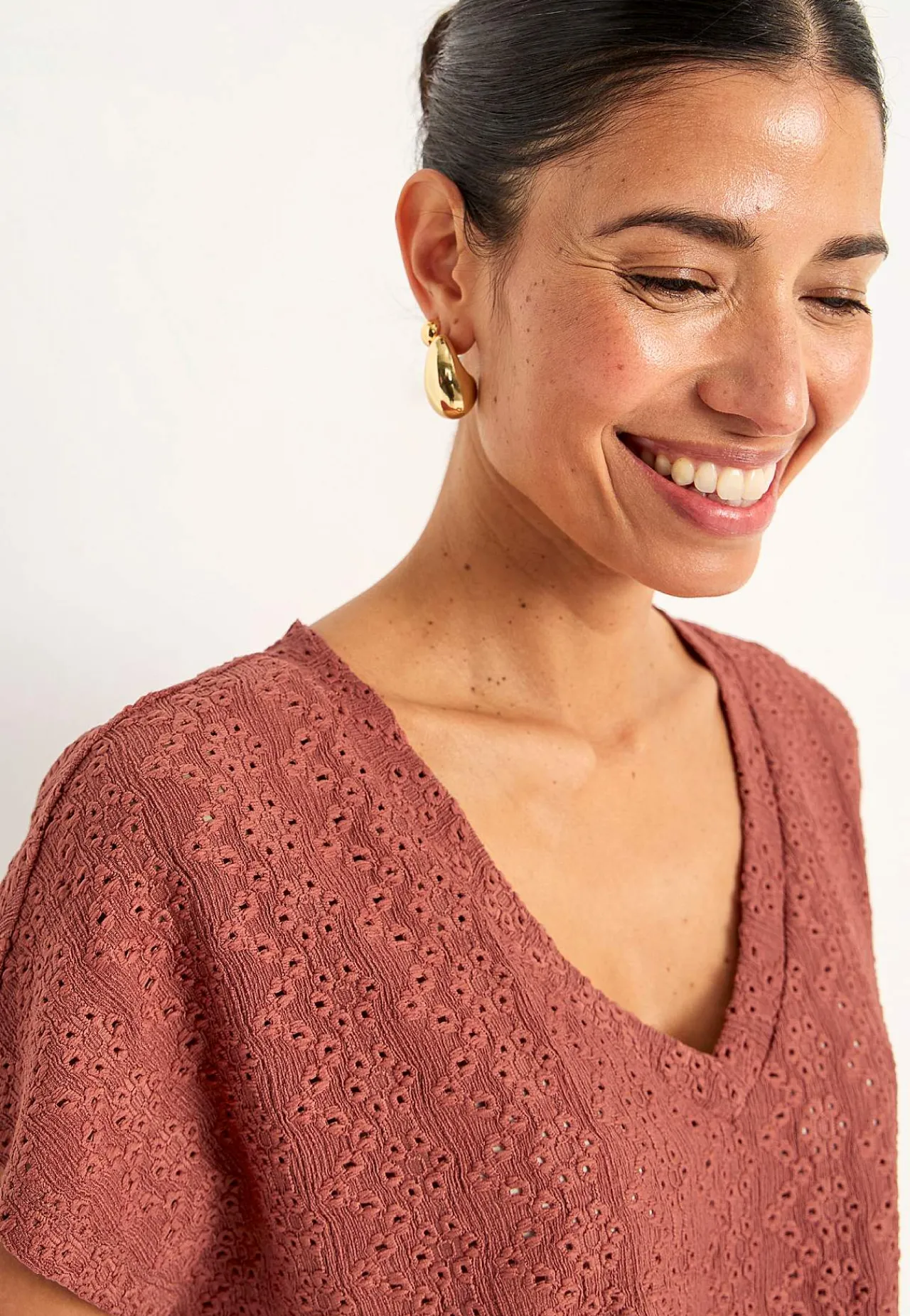 Toppe|T-Shirts-Cellbes of Sweden Jerseytop med hulbroderi Rust