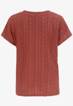 Toppe|T-Shirts-Cellbes of Sweden Jerseytop med hulbroderi Rust