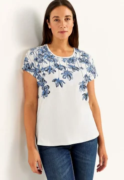 Toppe|T-Shirts-Cellbes of Sweden Jerseytop med korte ærmer Hvid / Blå / Blomstret