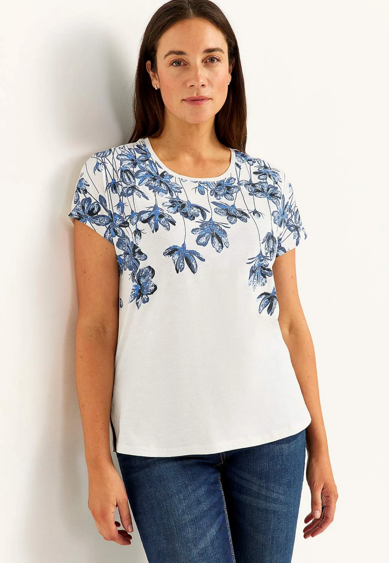 Toppe|T-Shirts-Cellbes of Sweden Jerseytop med korte ærmer Hvid / Blå / Blomstret