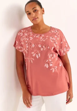 Toppe|T-Shirts-Cellbes of Sweden Jerseytop med korte ærmer Rust / Blomstret