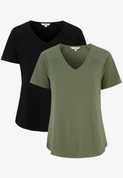 Toppe|T-Shirts-Cellbes of Sweden Jerseytop med raglanærme Alex 2-pack Kakigrøn + Sort
