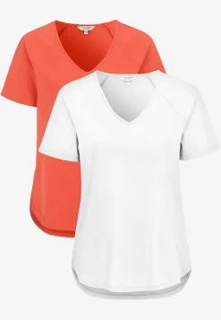 Toppe|T-Shirts- Jerseytop med raglanærme Alex 2-pack Mørk koral + Hvid