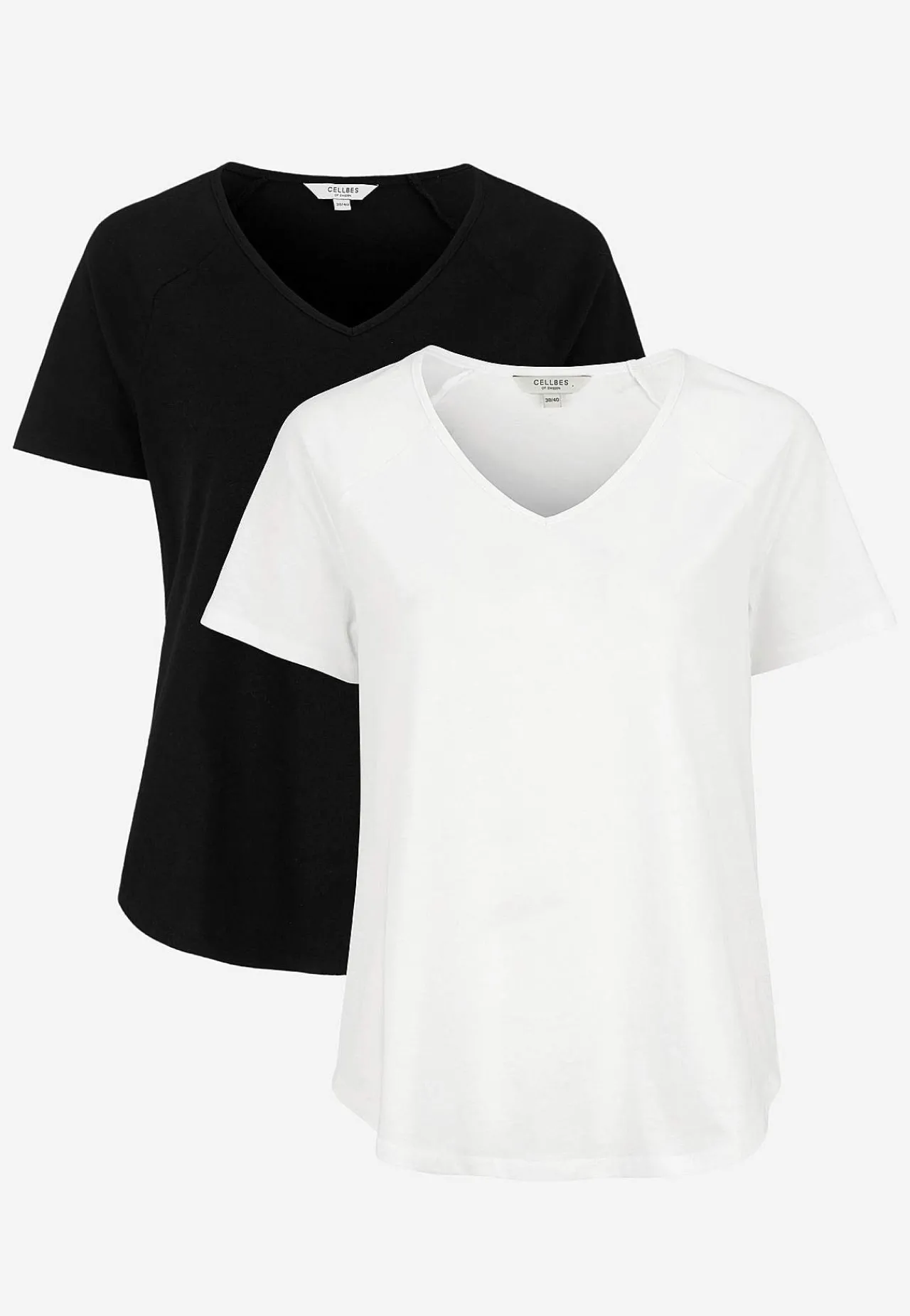 Toppe|T-Shirts- Jerseytop med raglanærme Alex 2-pack Hvid + Sort
