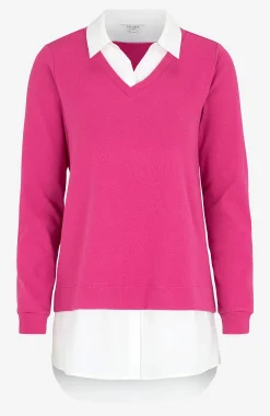 Toppe-Cellbes of Sweden Jerseytop med syet skjorte krave Cerise