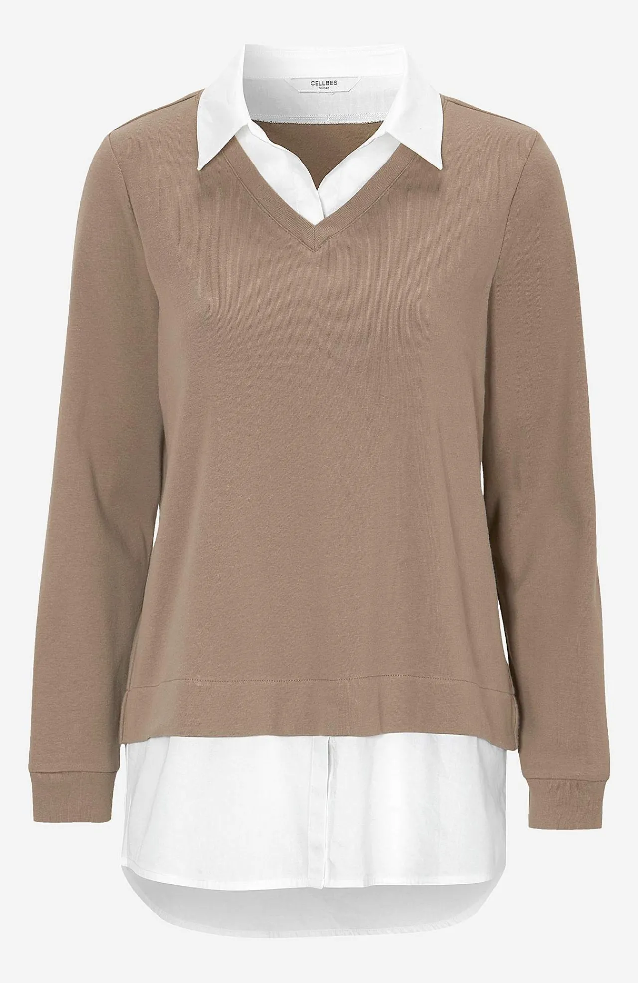 Toppe-Cellbes of Sweden Jerseytop med syet skjorte krave Beige