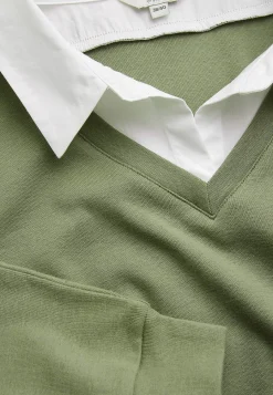 Toppe-Cellbes of Sweden Jerseytop med syet skjorte krave Kakigrøn