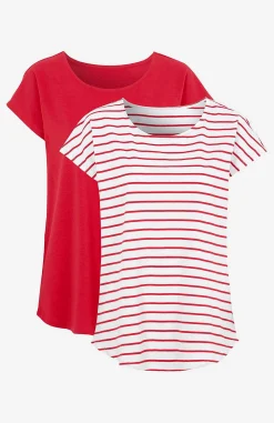 Mønstrede|Toppe-Cellbes of Sweden Jerseytoppe med korte ærmer 2-pack Rød / Stribet + Rød