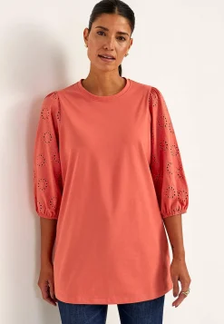 3/4 Ærmet-Cellbes of Sweden Jerseytunika med broderede ærmer Terrakotta