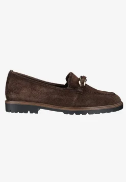 Lædersko|Loafers- Komfortable ruskindsloafers med kædedetalje Mørkebrun