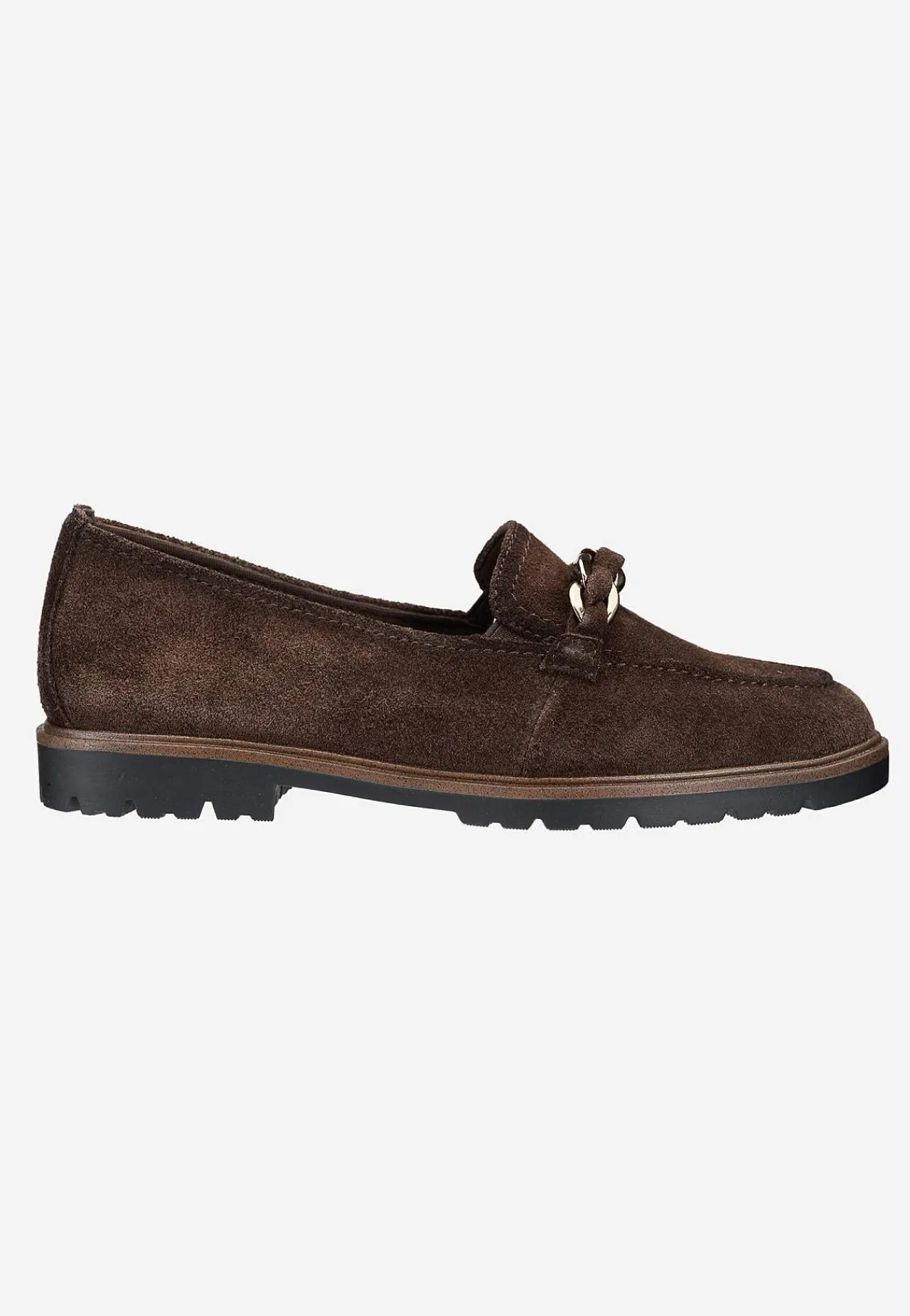 Lædersko|Loafers- Komfortable ruskindsloafers med kædedetalje Mørkebrun