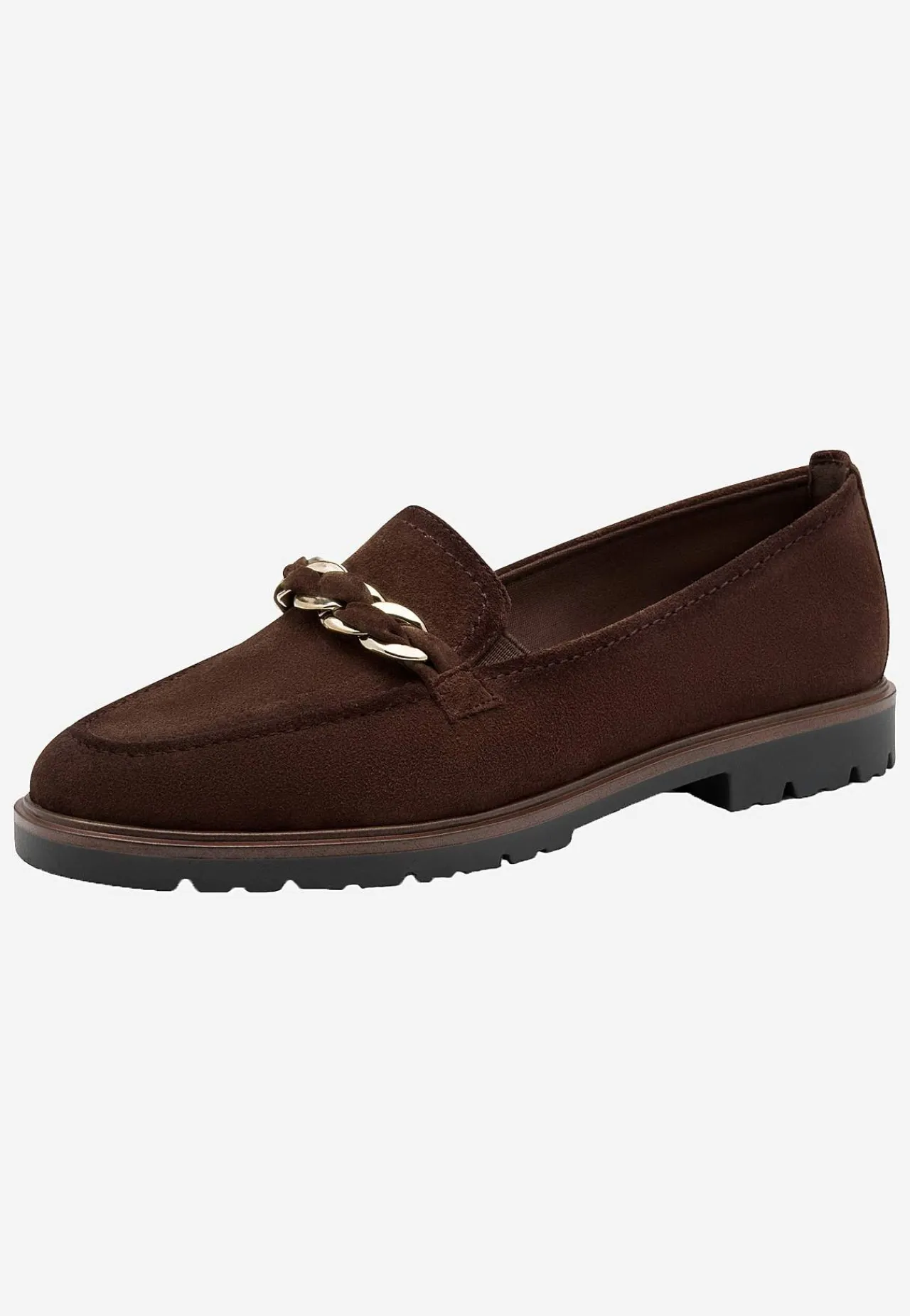 Lædersko|Loafers- Komfortable ruskindsloafers med kædedetalje Mørkebrun