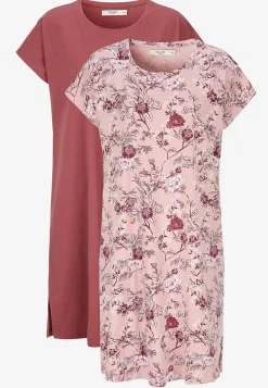 Undertøj|Nat- Og Hyggetøj- Kortærmet natkjole 2-pack Mørk pink+blomstret