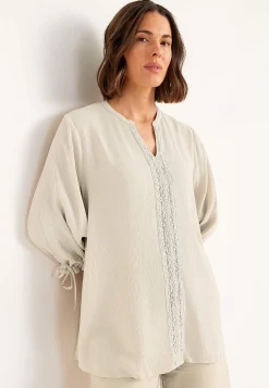 3/4 Ærmet- Kreppet tunika Lys beige