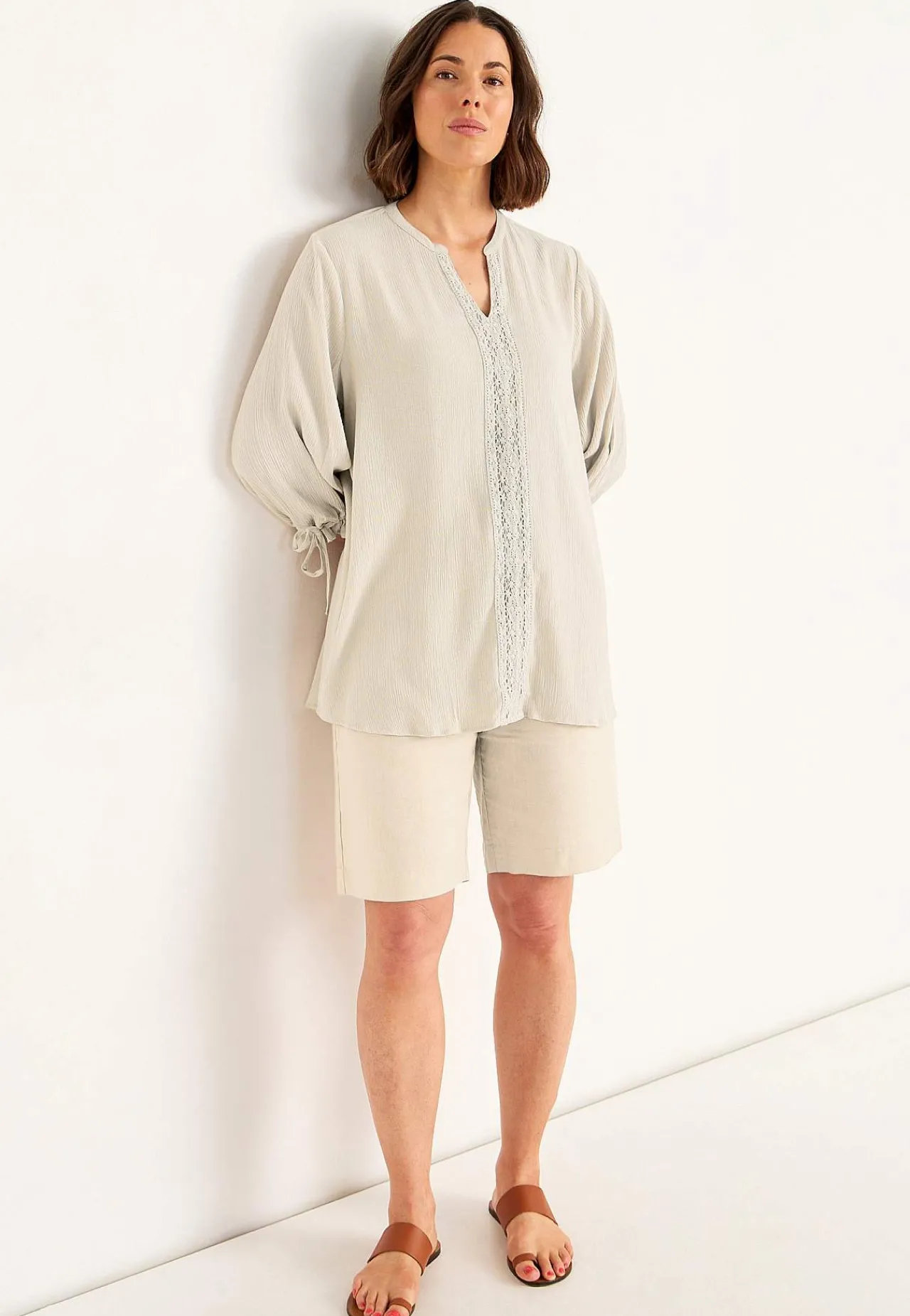 3/4 Ærmet- Kreppet tunika Lys beige