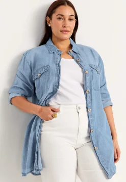 Denim|Denim-Toppe- Lang cowboyskjorte Lyseblå / Denim