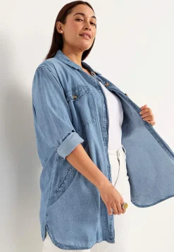 Denim|Denim-Toppe- Lang cowboyskjorte Lyseblå / Denim