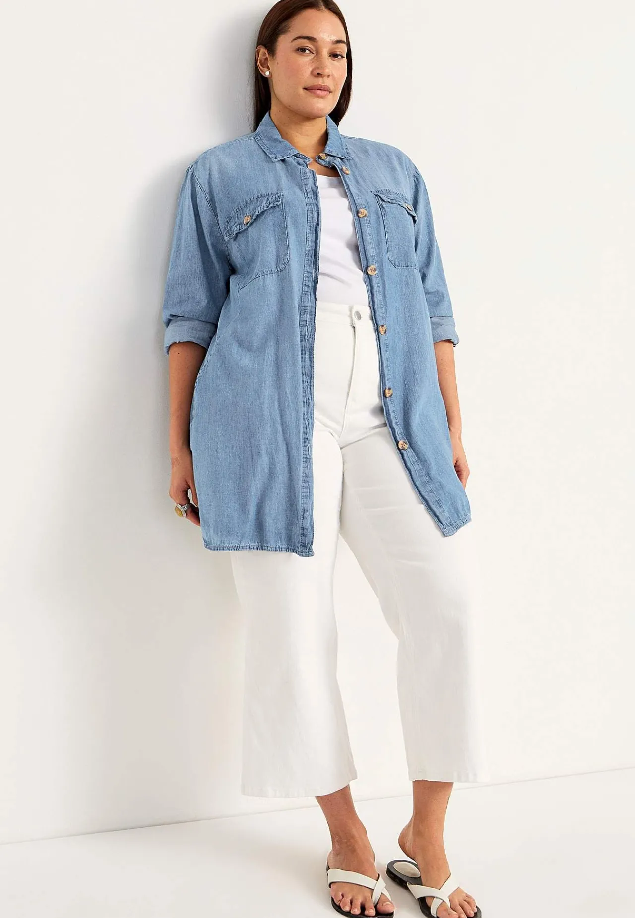 Denim|Denim-Toppe- Lang cowboyskjorte Lyseblå / Denim
