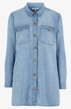 Denim|Denim-Toppe- Lang cowboyskjorte Lyseblå / Denim