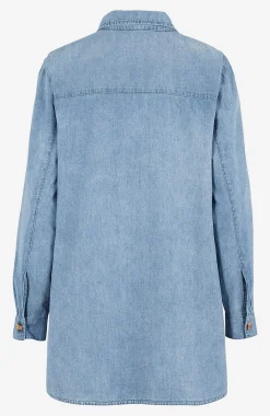 Denim|Denim-Toppe- Lang cowboyskjorte Lyseblå / Denim