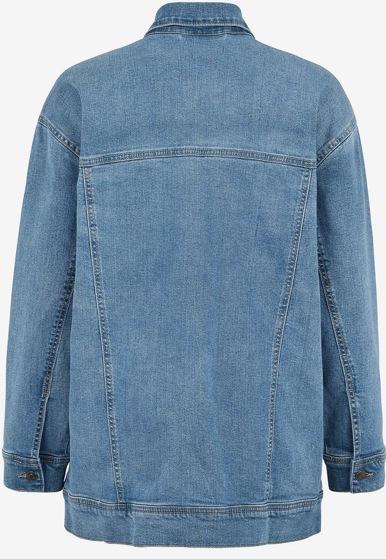 Forårsjakker|Denimjakker- Lang jeansjakke med stræk Mellemblå Denim