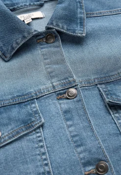 Forårsjakker|Denimjakker- Lang jeansjakke med stræk Mellemblå Denim