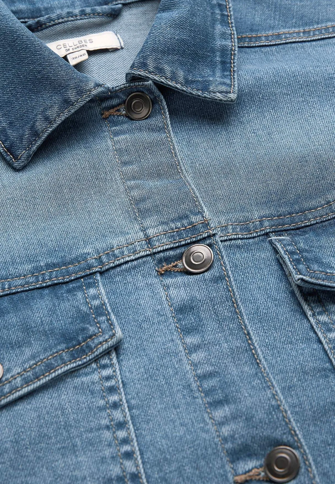 Forårsjakker|Denimjakker- Lang jeansjakke med stræk Mellemblå Denim