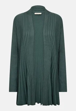 Cardiganer|Cardiganer-Freequent Lang, ribbet cardigan Grønmeleret