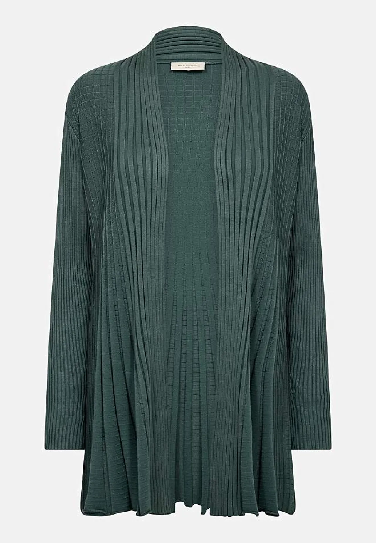 Cardiganer|Cardiganer-Freequent Lang, ribbet cardigan Grønmeleret