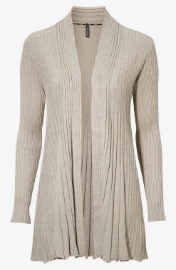 Cardiganer|Cardiganer-Freequent Lang, ribbet cardigan Beigemeleret