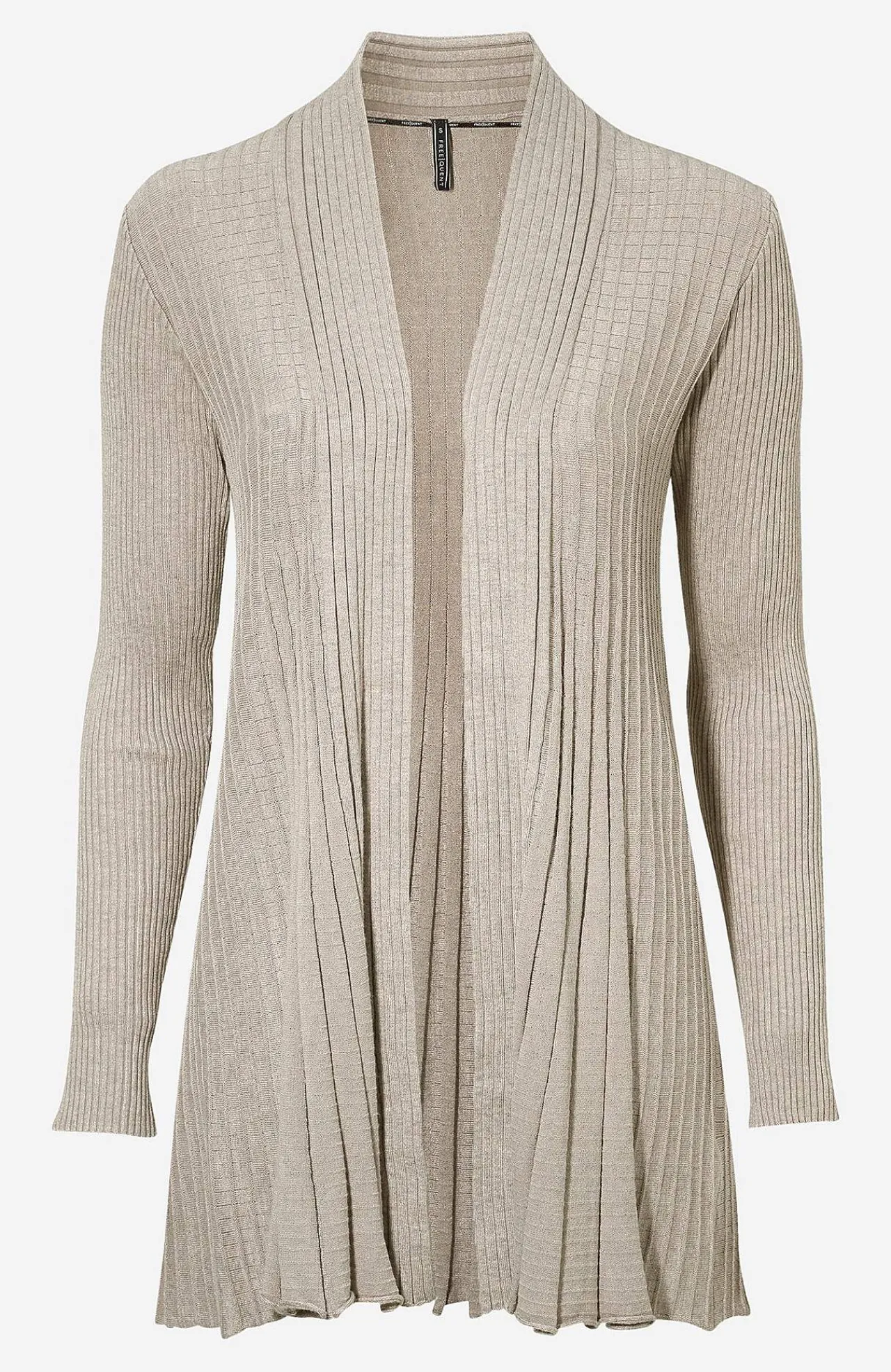 Cardiganer|Cardiganer-Freequent Lang, ribbet cardigan Beigemeleret