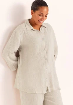 3/4 Ærmet|Skjorter-Cellbes of Sweden Lang skjorte i rynket bomuld Beige